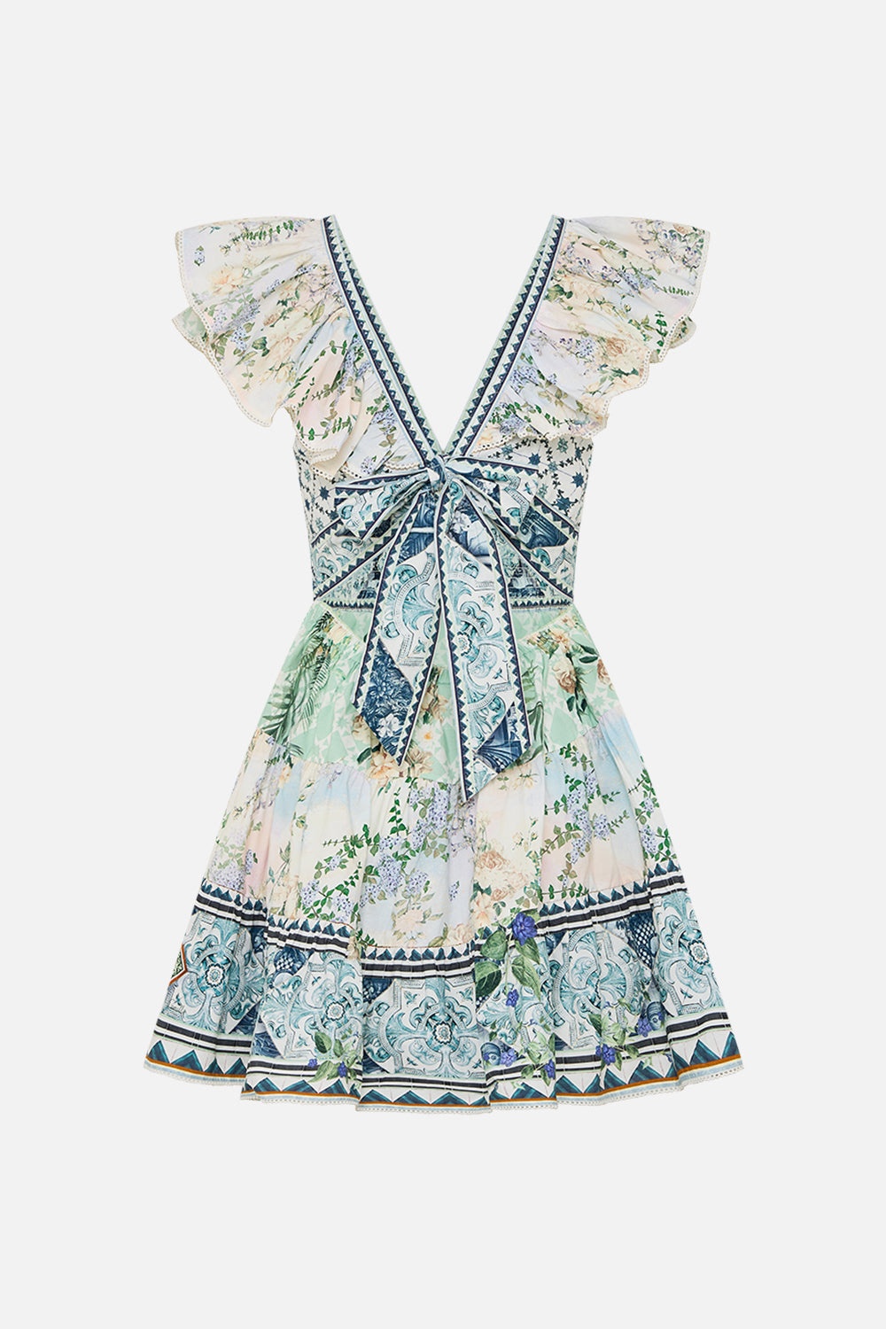 TIERED SHORT DRESS WITH NECK FRILL - 8