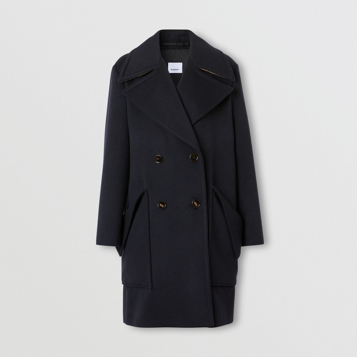 Pocket Detail Cashmere Pea Coat - 1