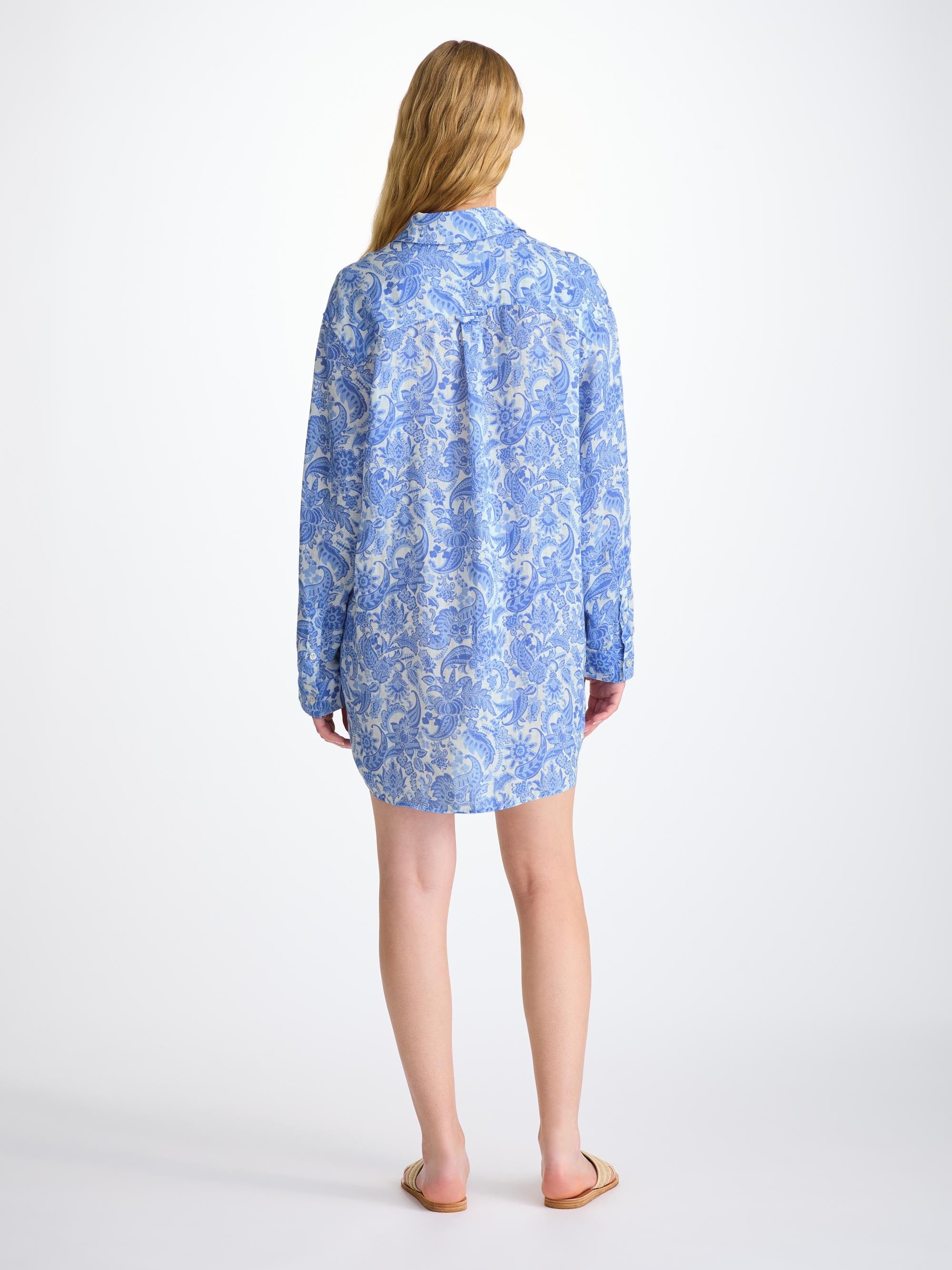 Women's Shirt Linen White Jungle Paisley Print - 4