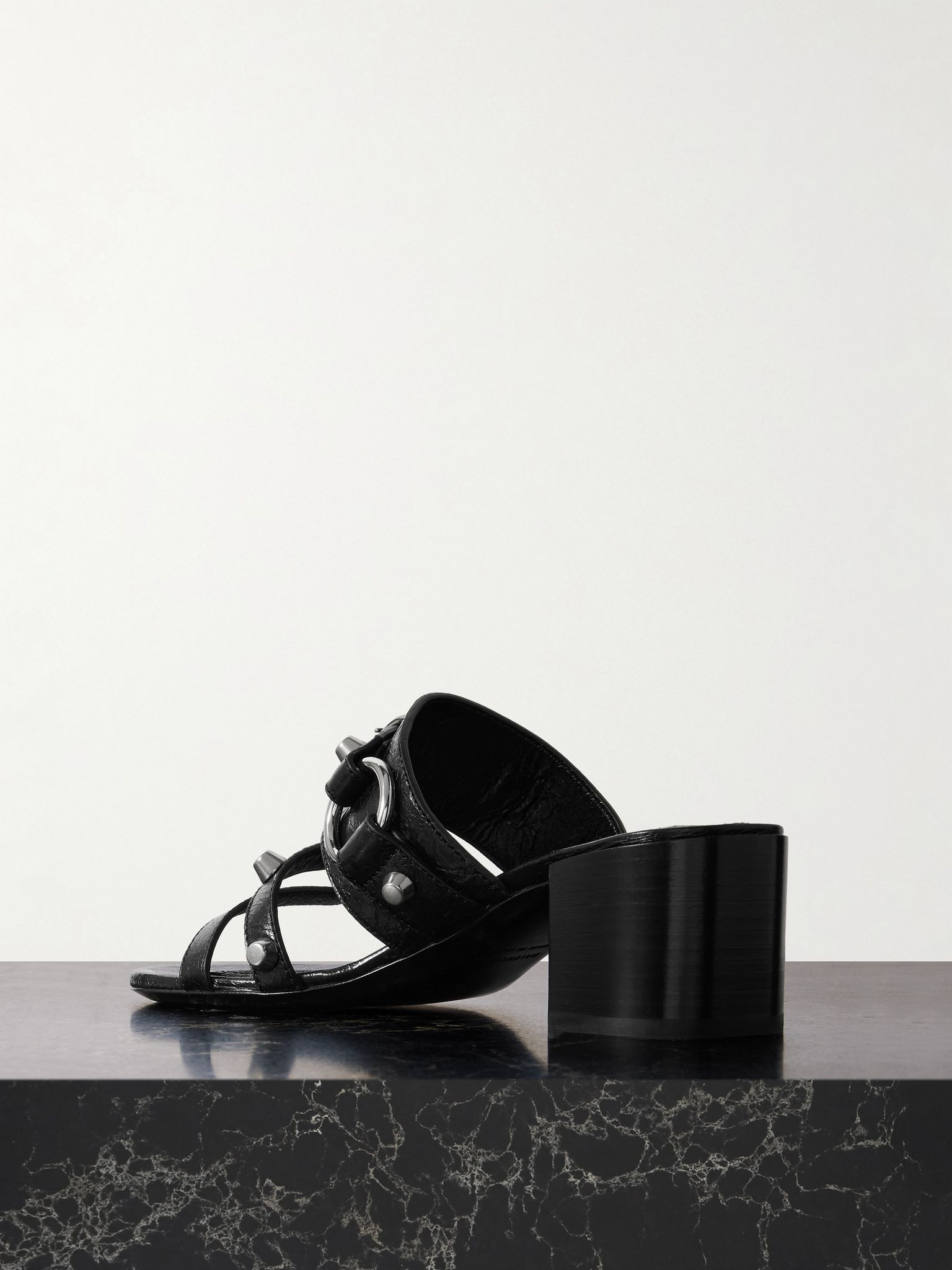 City embellished crinkled-leather mules Black - 3