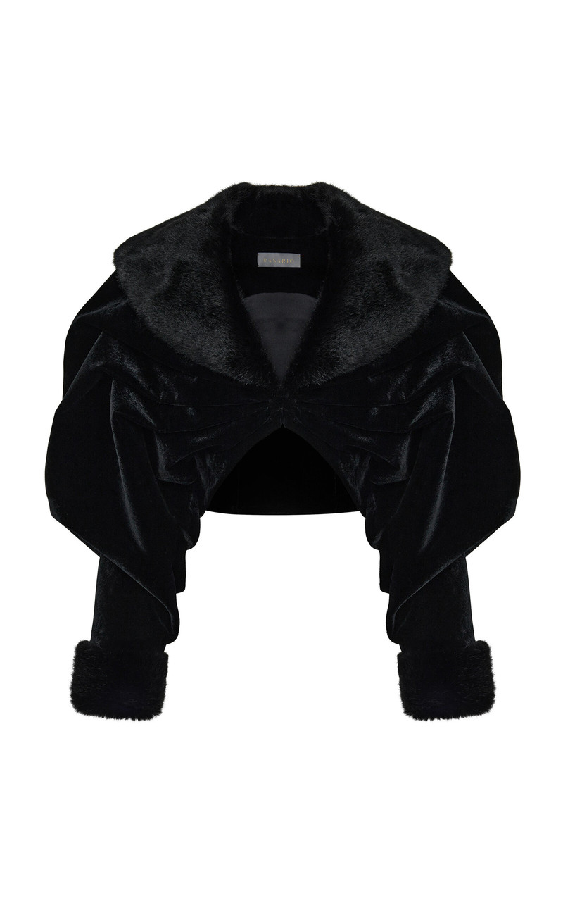 Cropped Velvet & Faux Fur Coat black 1
