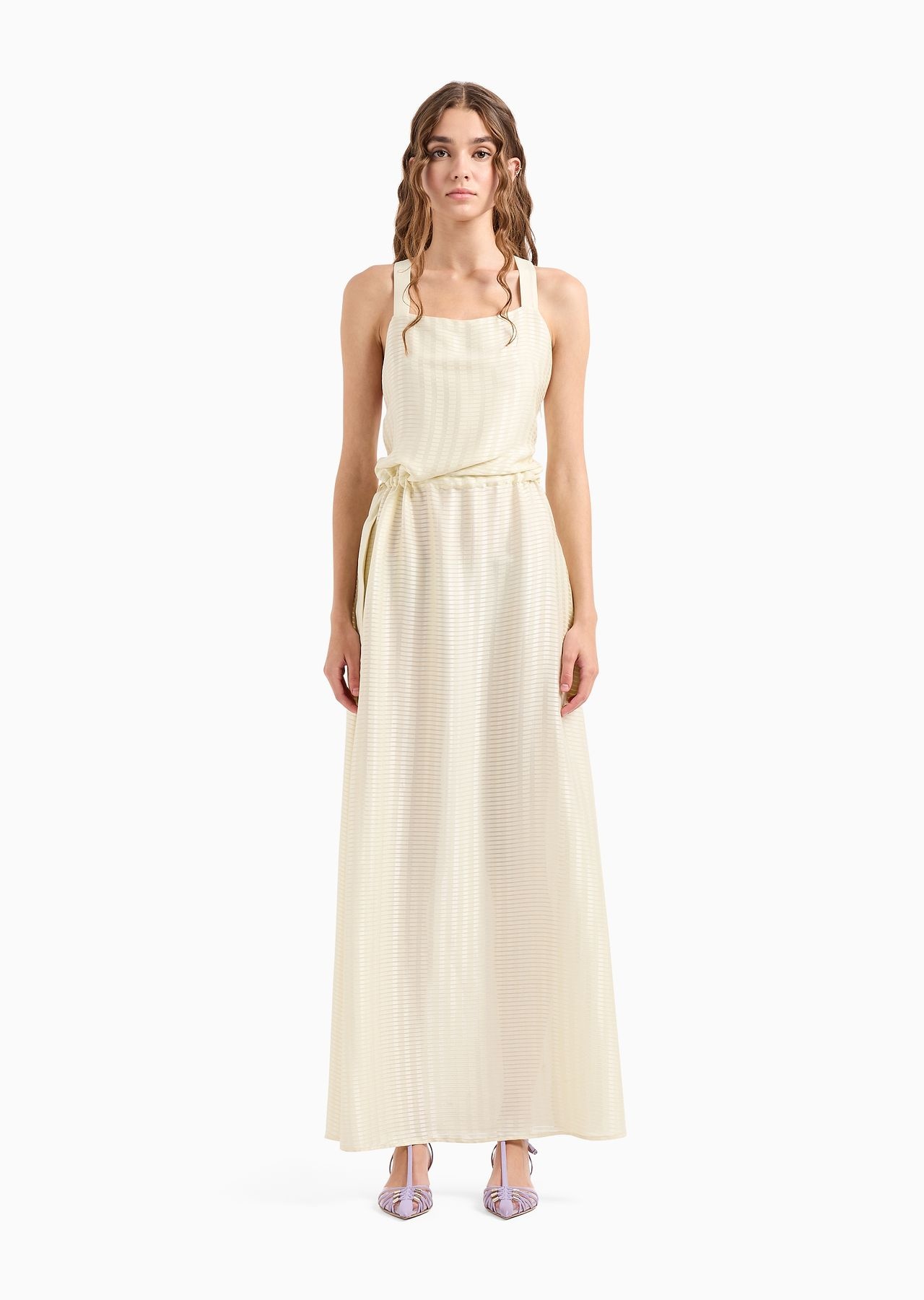 Drawstring dress with crossover shoulder straps and all-over rectangle motif - 2