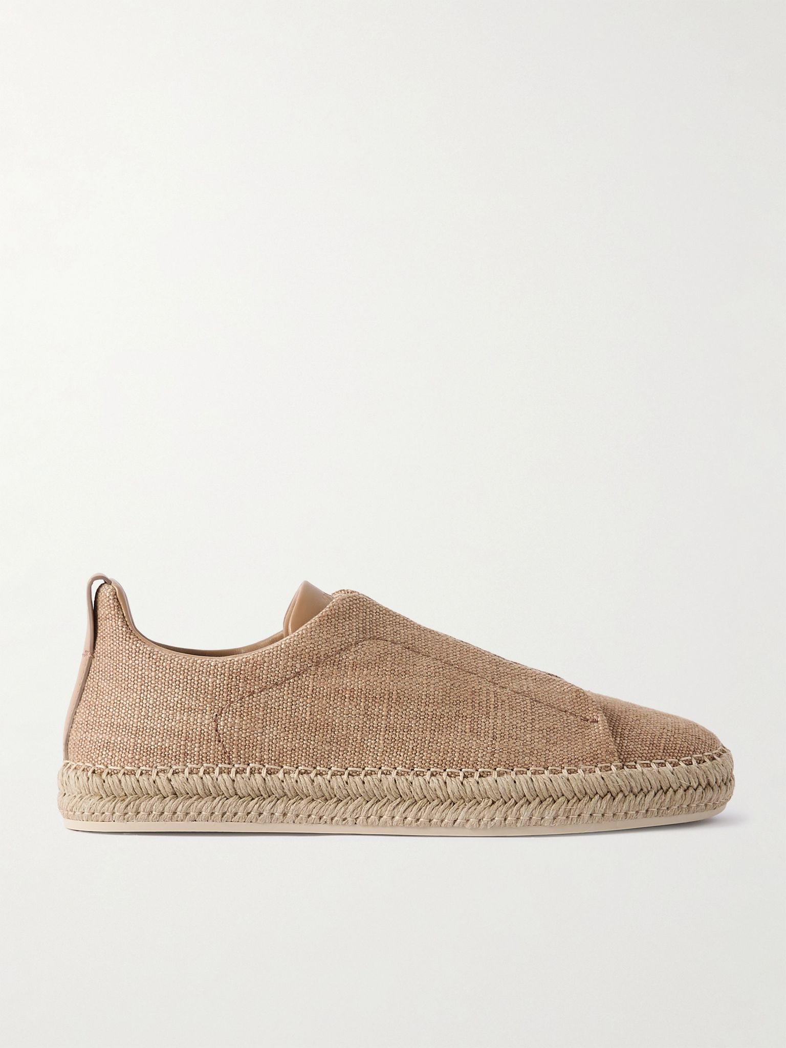 Triple Stitch™ Leather-Trimmed Canvas Slip-On Sneakers Tan - 1