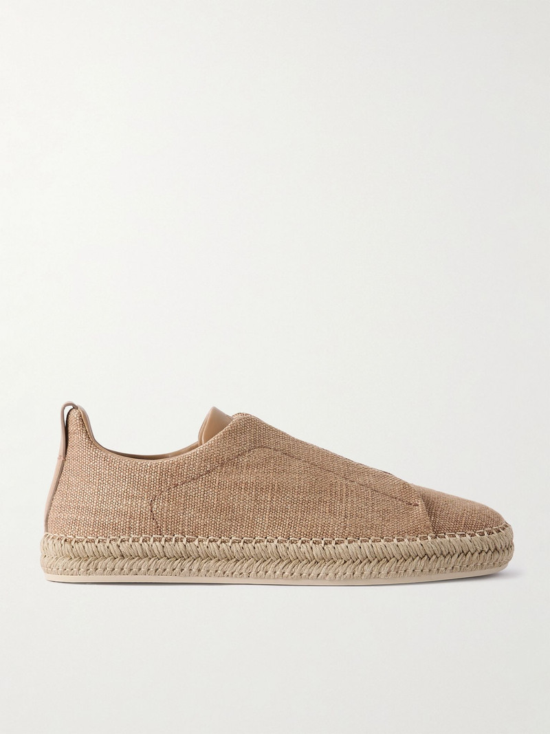Triple Stitch™ Leather-Trimmed Canvas Slip-On Sneakers Tan 1