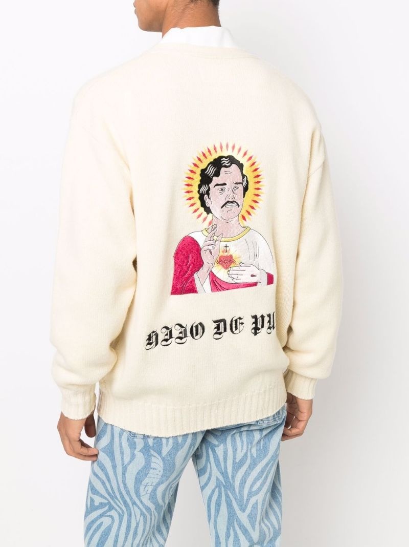 WACKO MARIA embroidered-denim knit cardigan | REVERSIBLE
