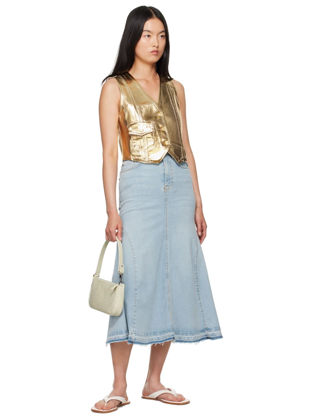 Gold Foil Denim Vest - 4