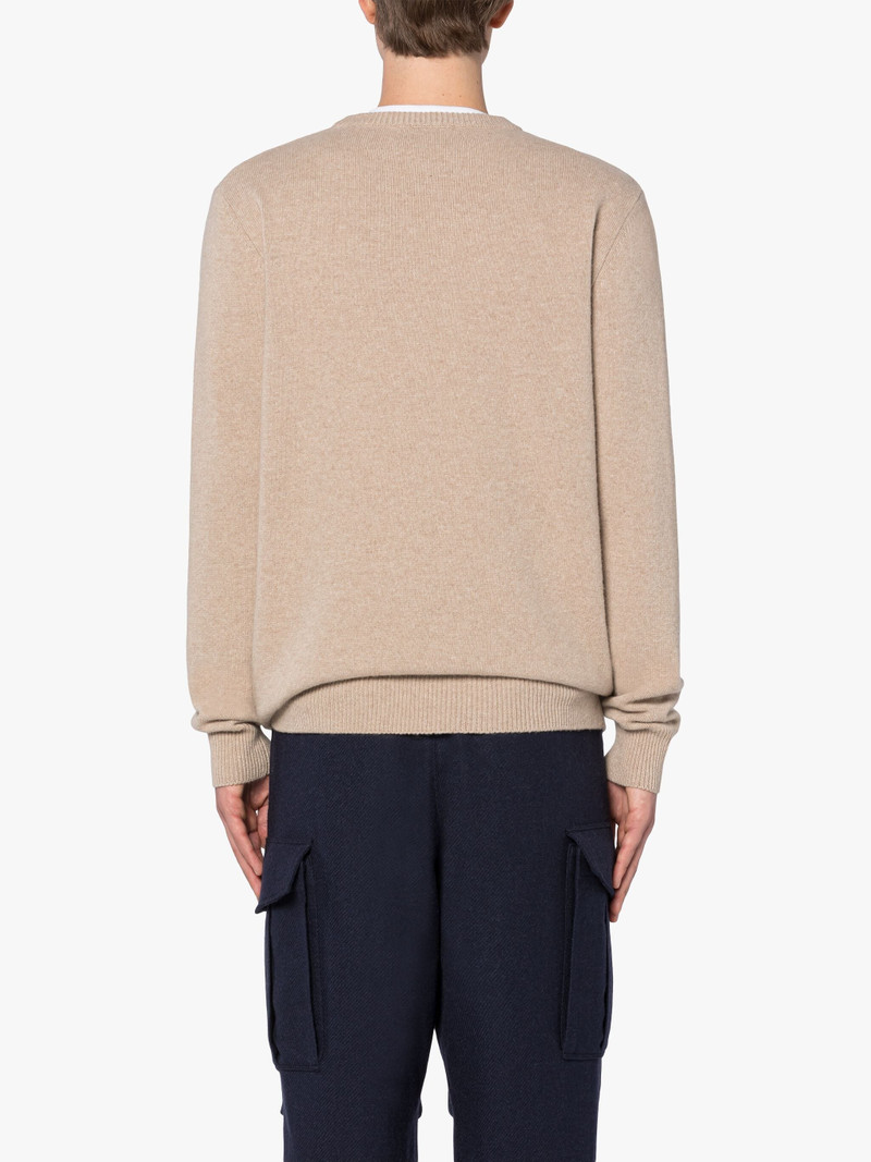 BEIGE MERINO WOOL & CASHMERE LOGO CREWNECK SWEATER 4