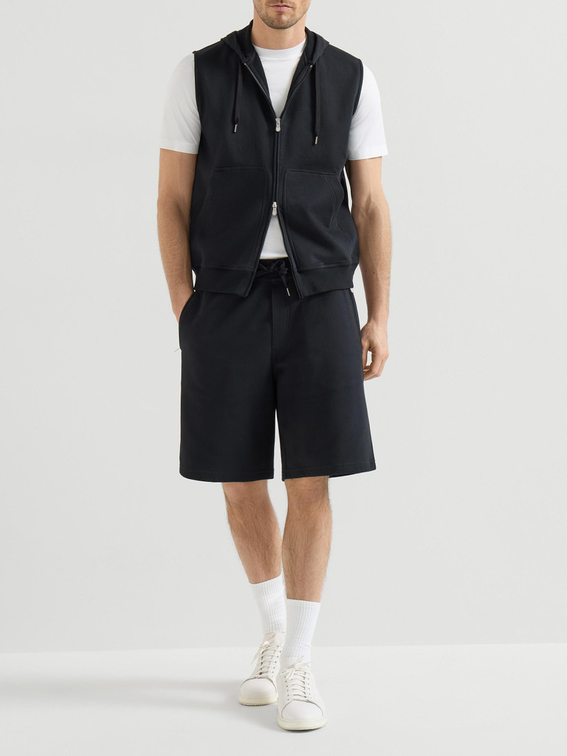 Men's Techno Cotton French Terry Sleeveless Sweatshirt with Zipper and Hood - Black 6