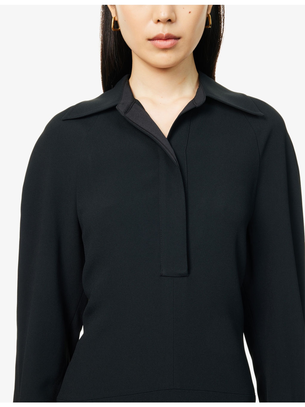 Polo-Collar Ruched Stretch-Woven Midi Dress - 5