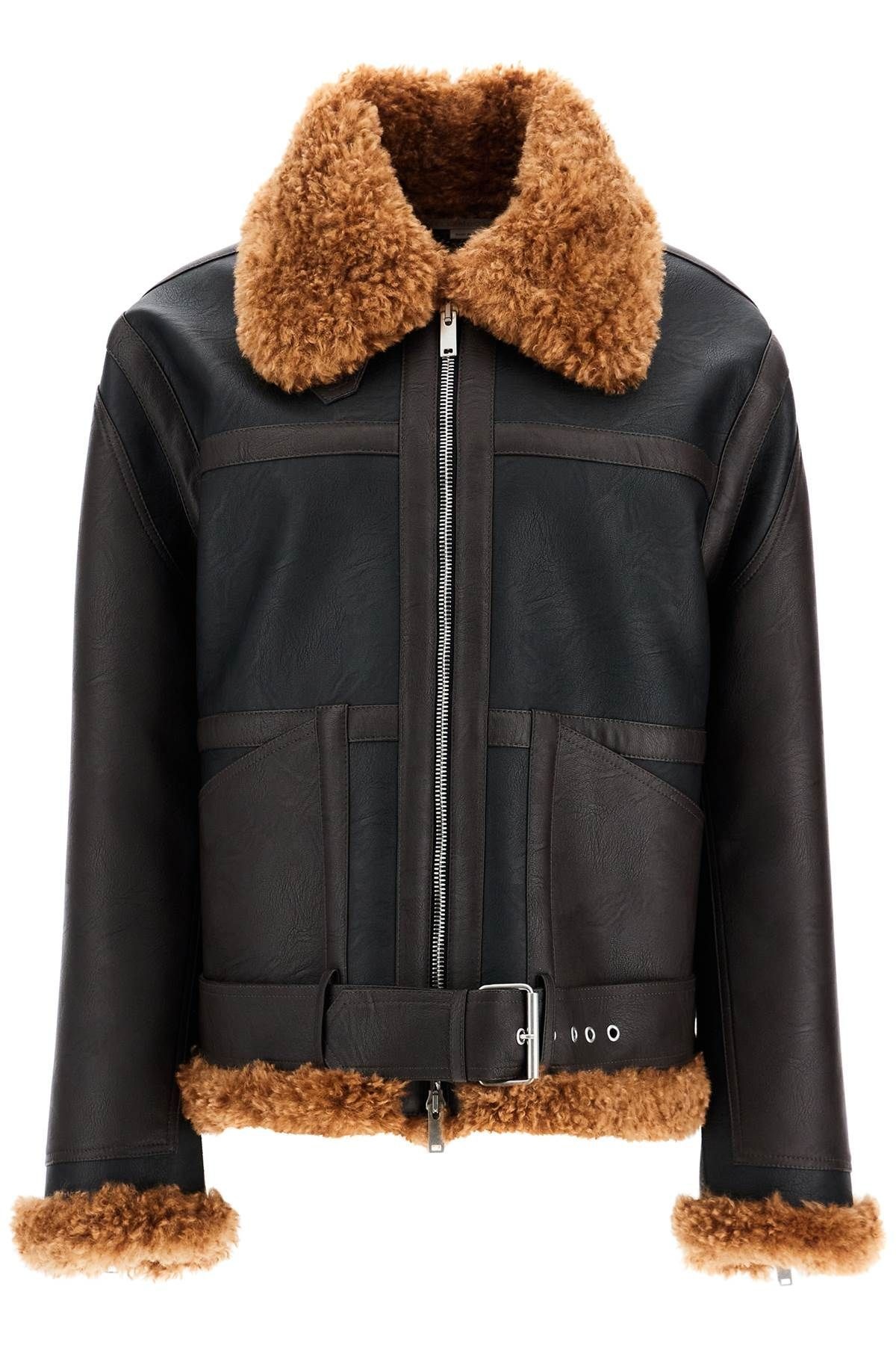 VEGAN LEATHER AND TEDDY BIKER JACKET - 1