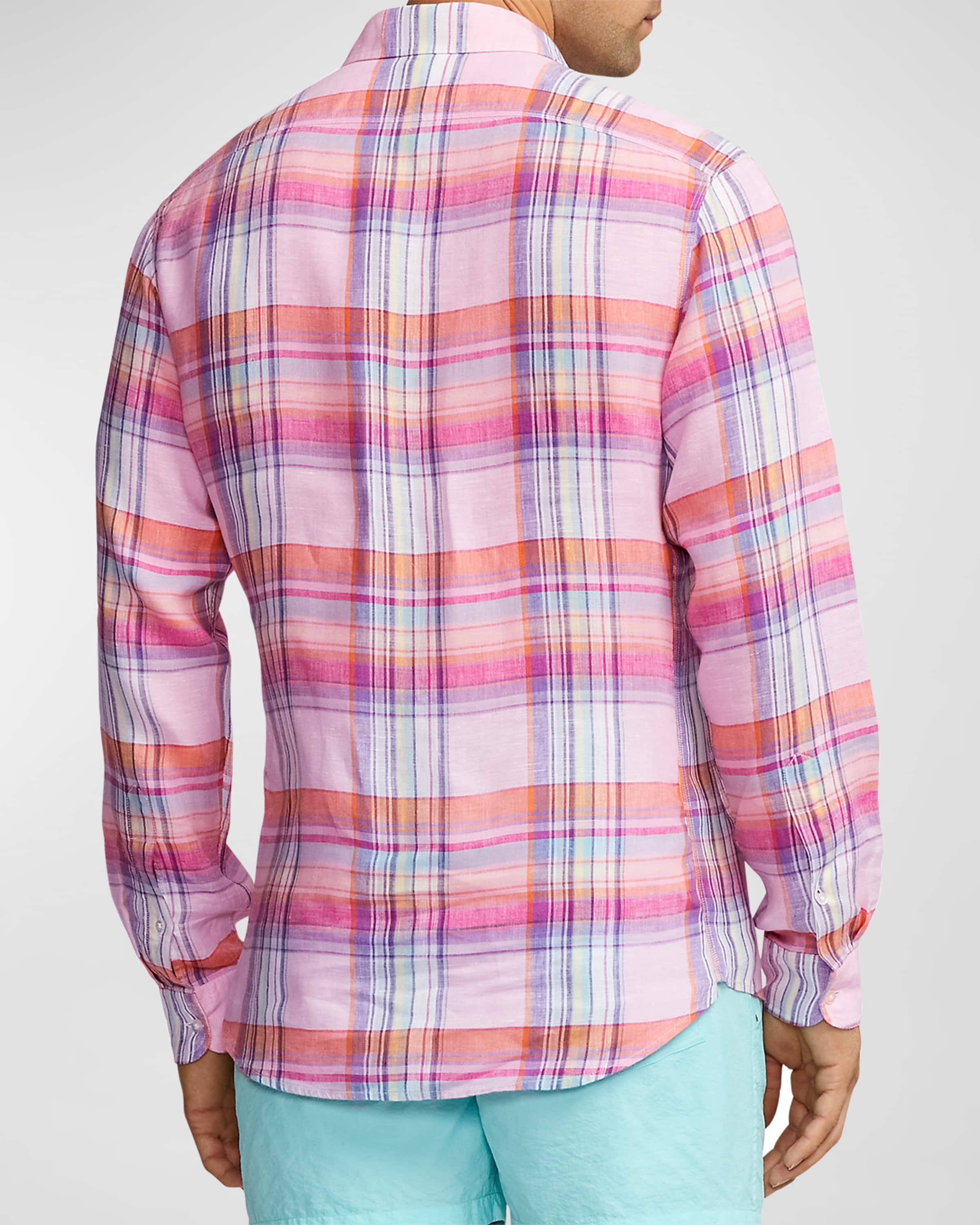 Men's Cassis Plaid Linen Button-Down Shirt - 3