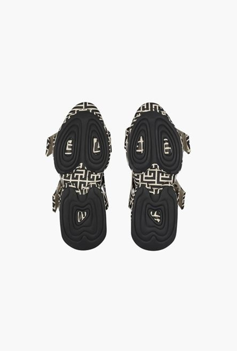 Balmain Bicolor knit and suede B-Bold high-top sneakers with straps outlook