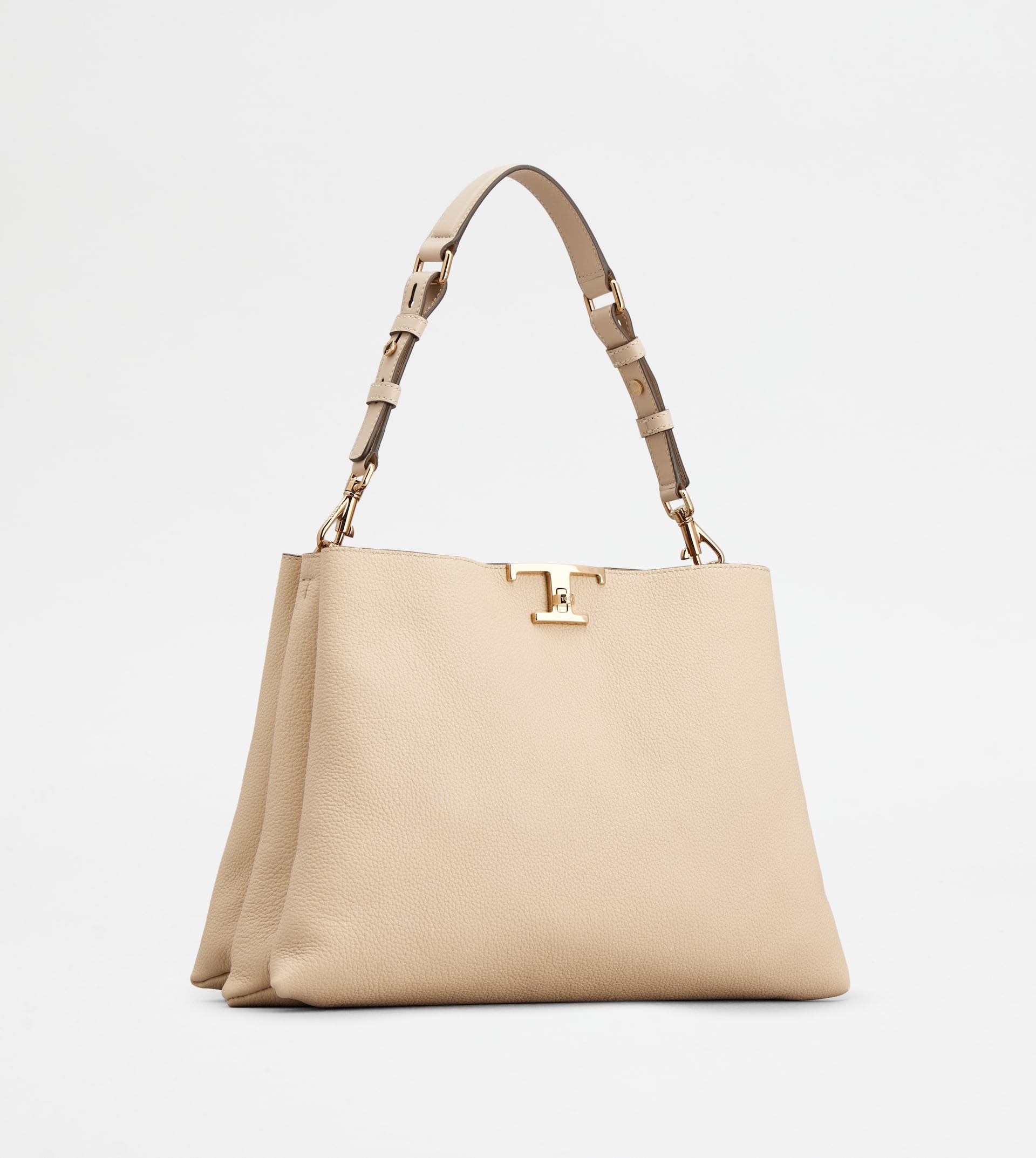 T TIMELESS SHOULDER BAG IN LEATHER MEDIUM - BEIGE - 5