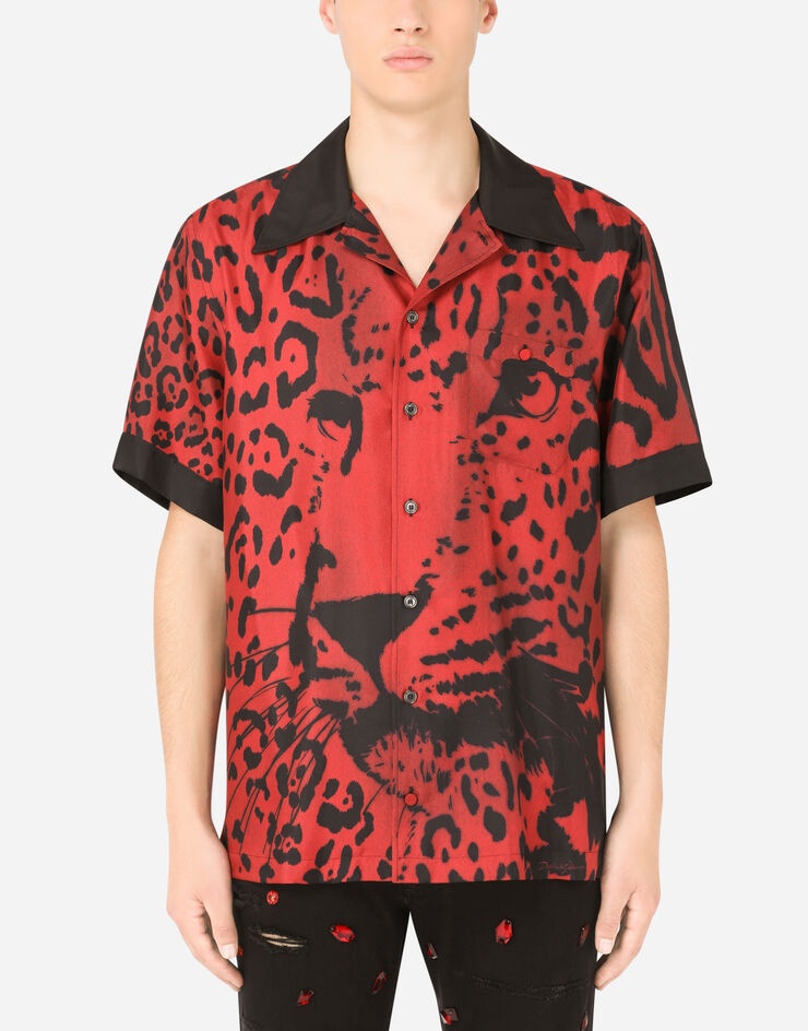 Silk Hawaiian shirt with leopard print - 2
