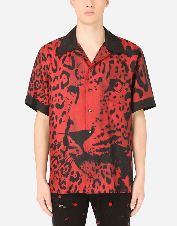 Silk Hawaiian shirt with leopard print - 1