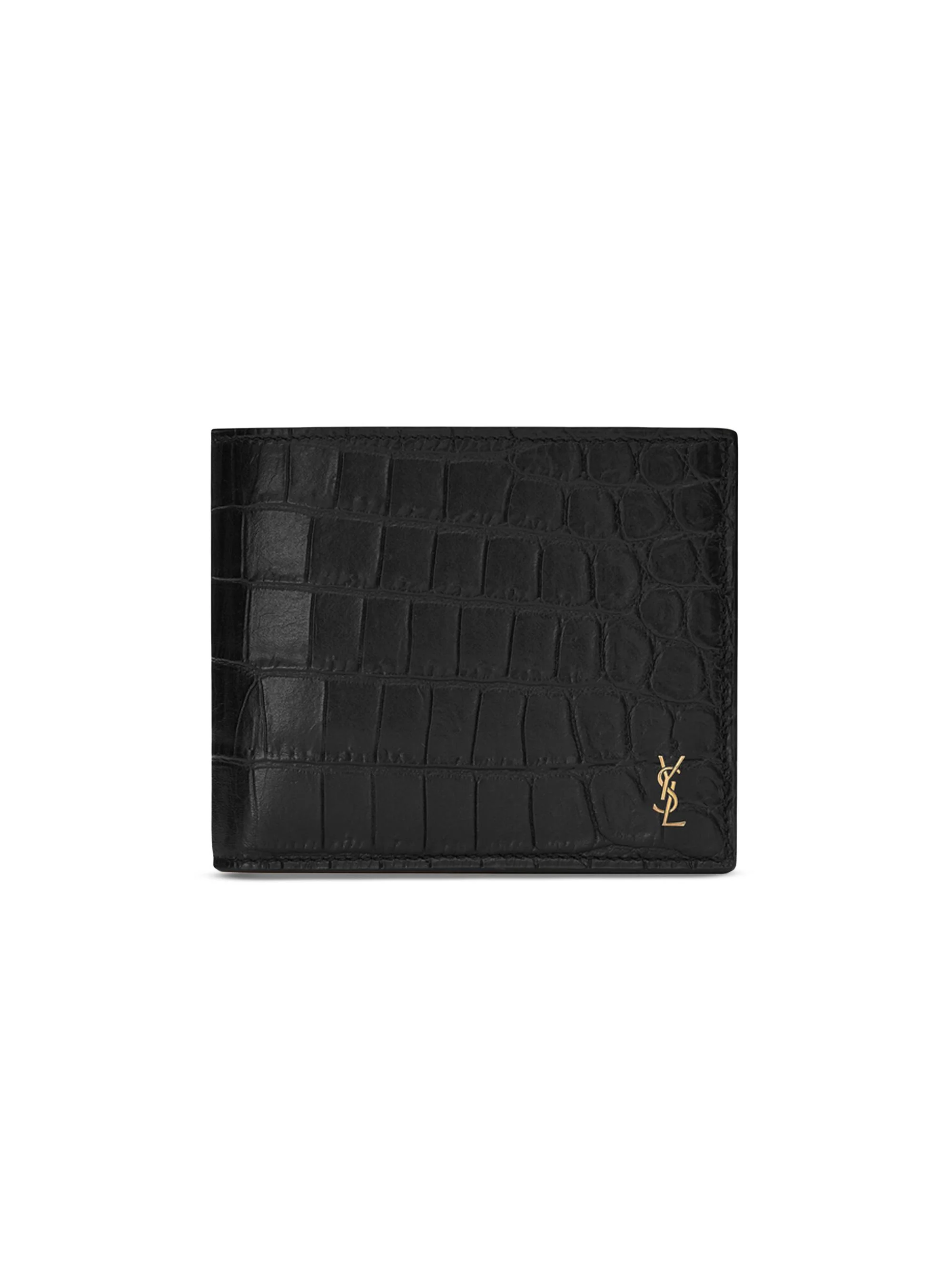 Men's Tiny Cassandre East-West Wallet in Crocodile-Embossed Matte Leather - Black - 1