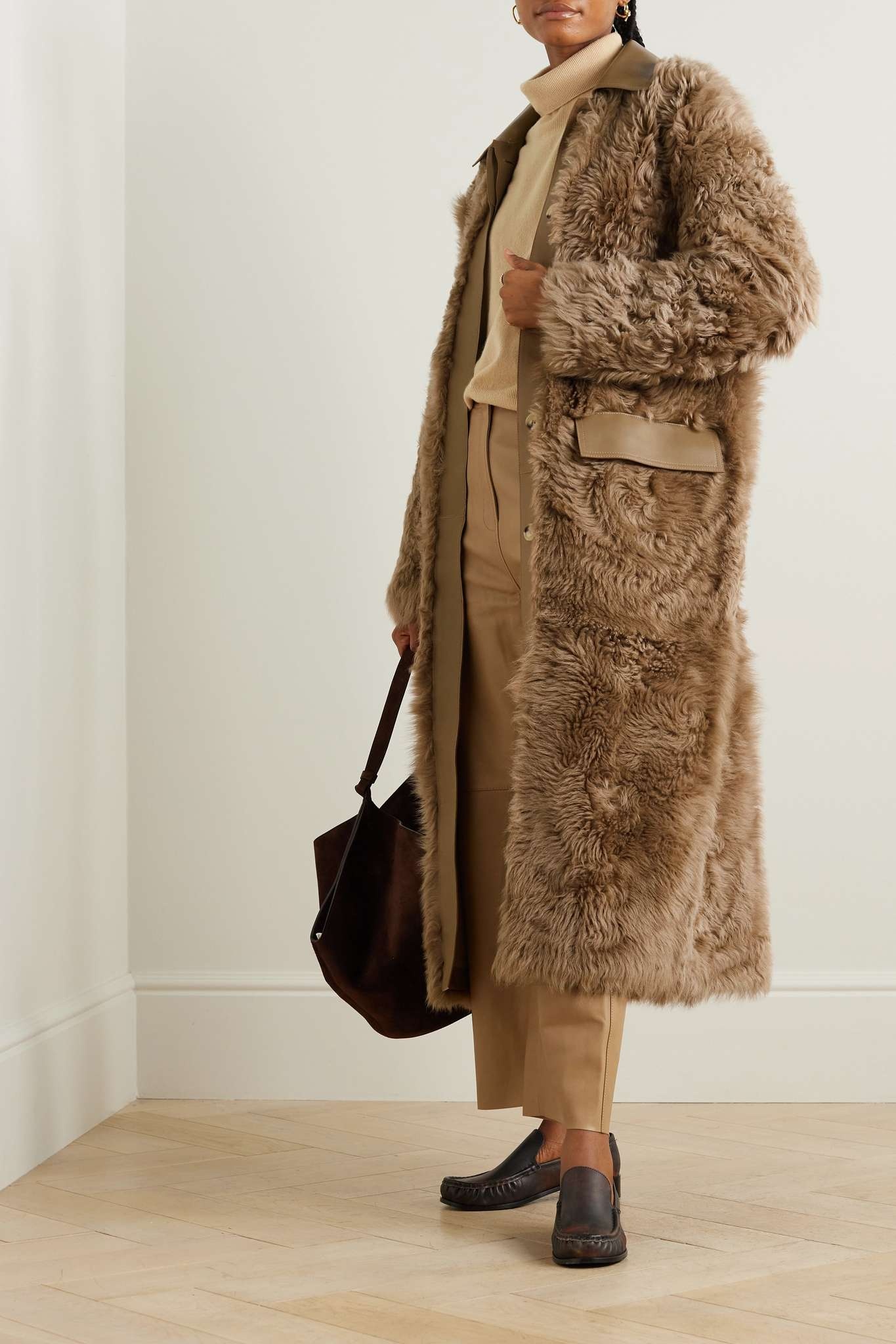 + NET SUSTAIN leather-trimmed shearling coat - 2
