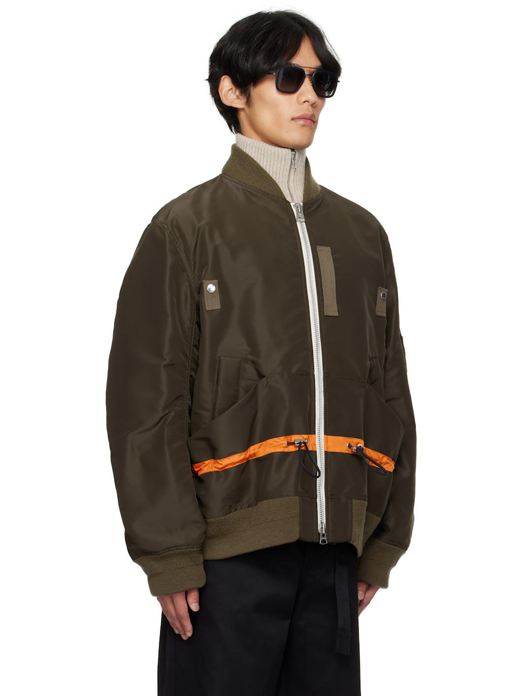 Khaki Nylon Twill Blouson Bomber Jacket - 2
