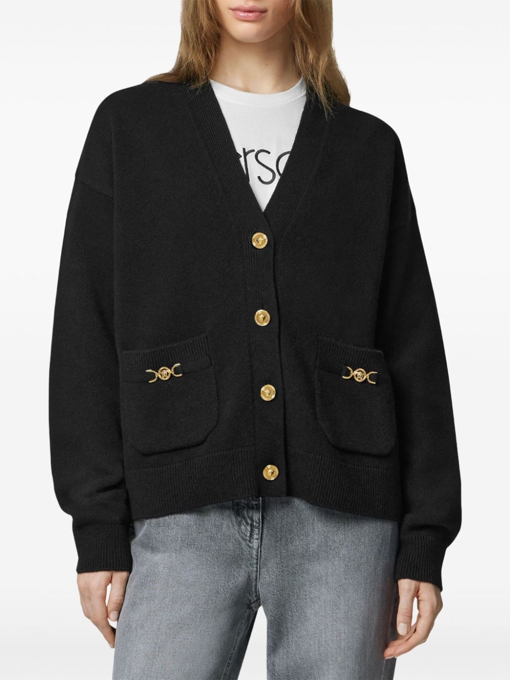 Medusa-plaque V-neck cardigan - 3