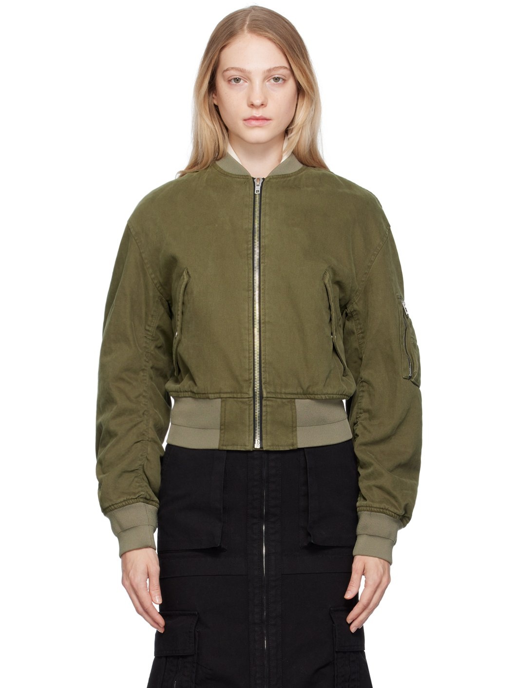 Khaki MA-1 Denim Bomber Jacket - 1