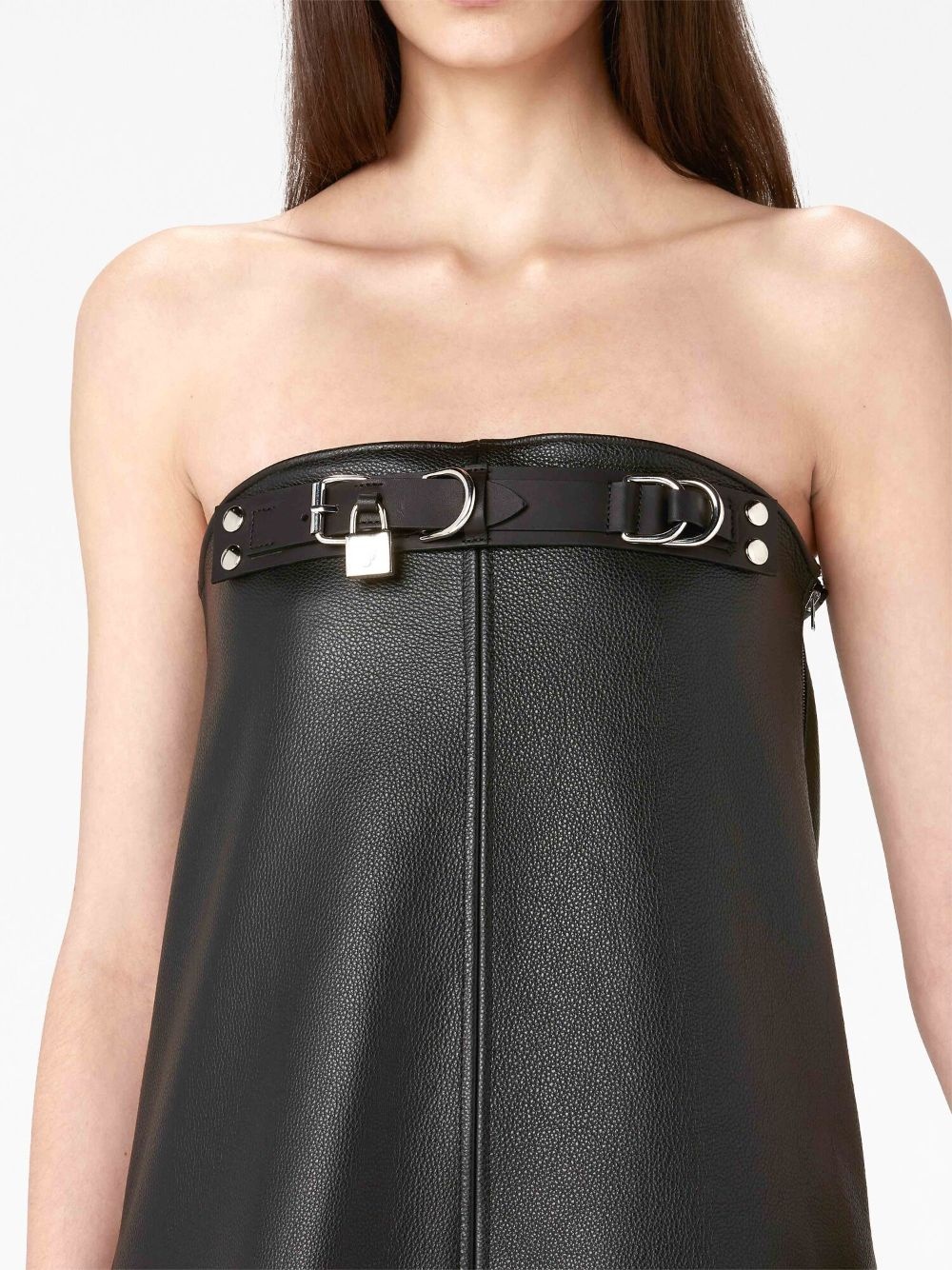 padlock-embellished ruffled leather minidress - 5
