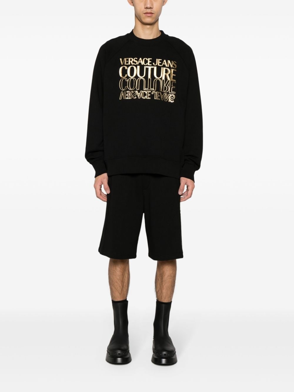 metallic logo-print cotton sweatshirt - 2