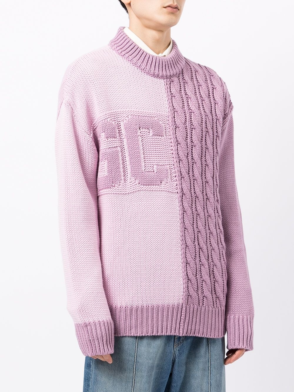 logo-printed cable-knit jumper - 3