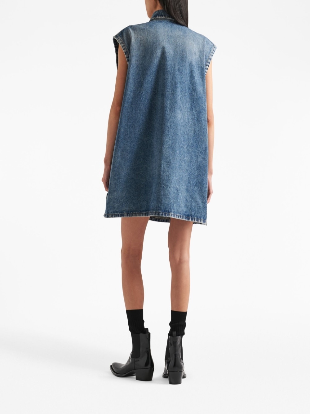 logo-plaque sleeveless denim dress - 3
