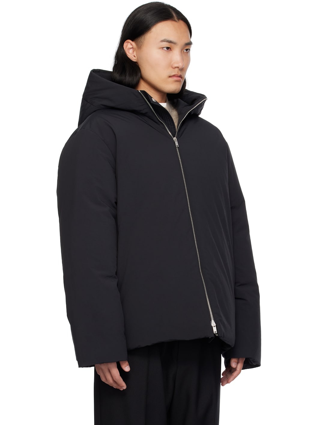 Black Hooded Down Jacket - 2