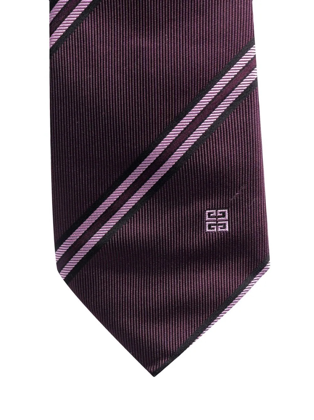 logo stripe silk embroidered tie - 2