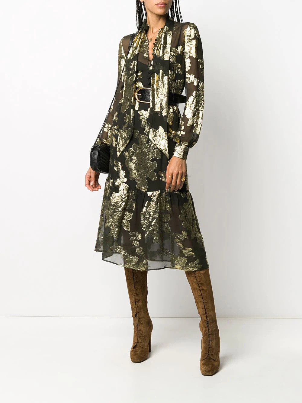 floral brocade sheer dress - 2