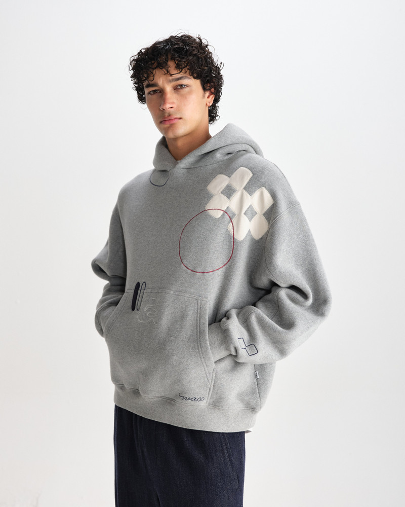 Wax London Rydal - Grey Doodle Embroidered Loopback Cotton Hoodie outlook