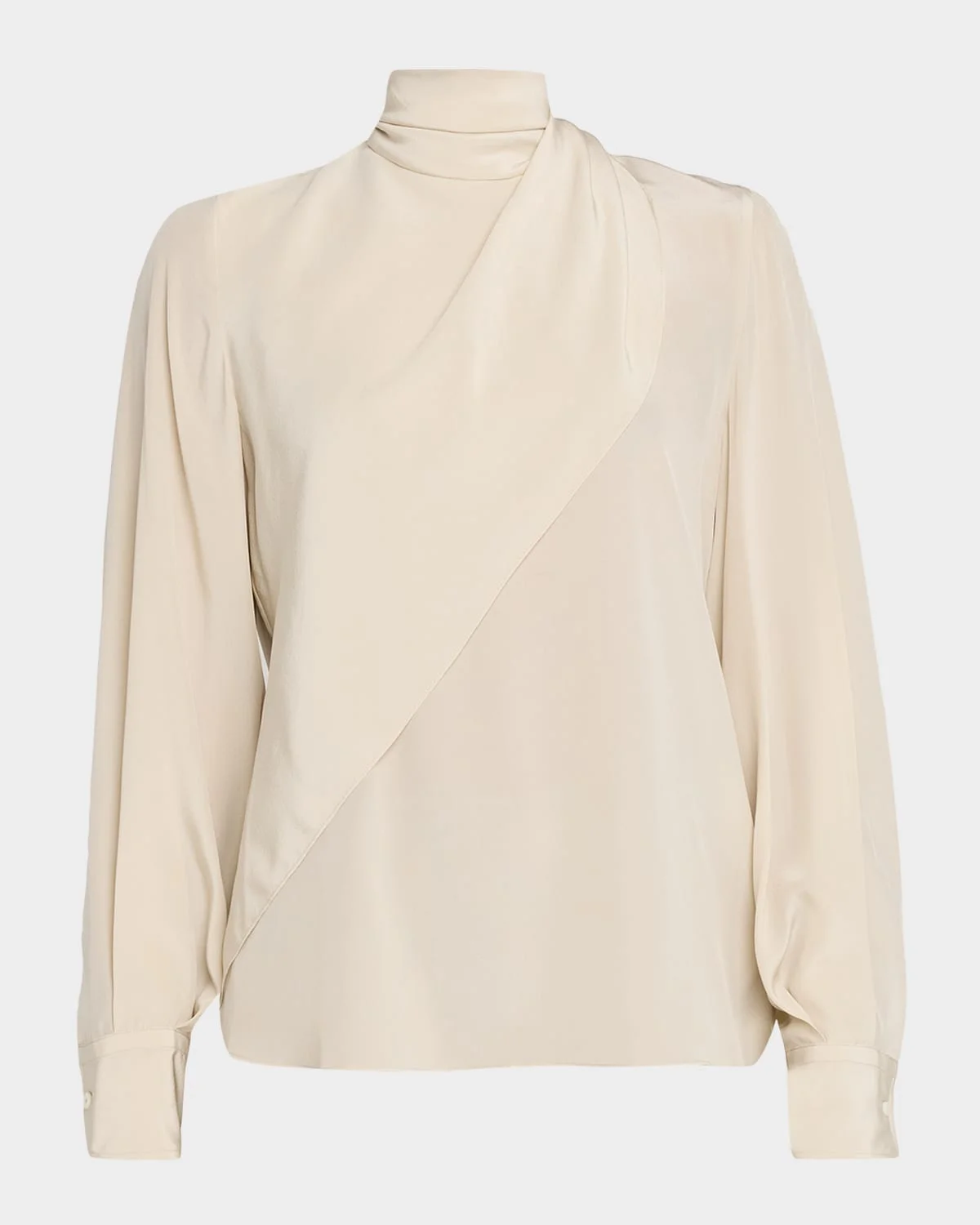 Silk Draped Long-Sleeve Blouse - 1