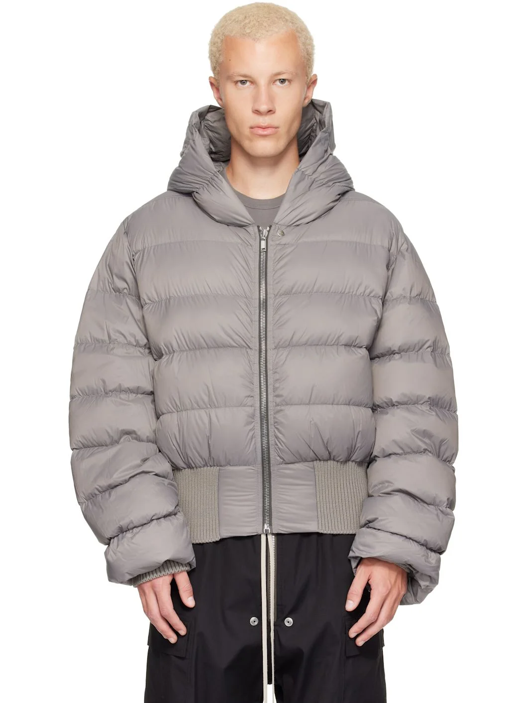 Gray Tower Nylon Duvet Hooded Down Jacket - 1