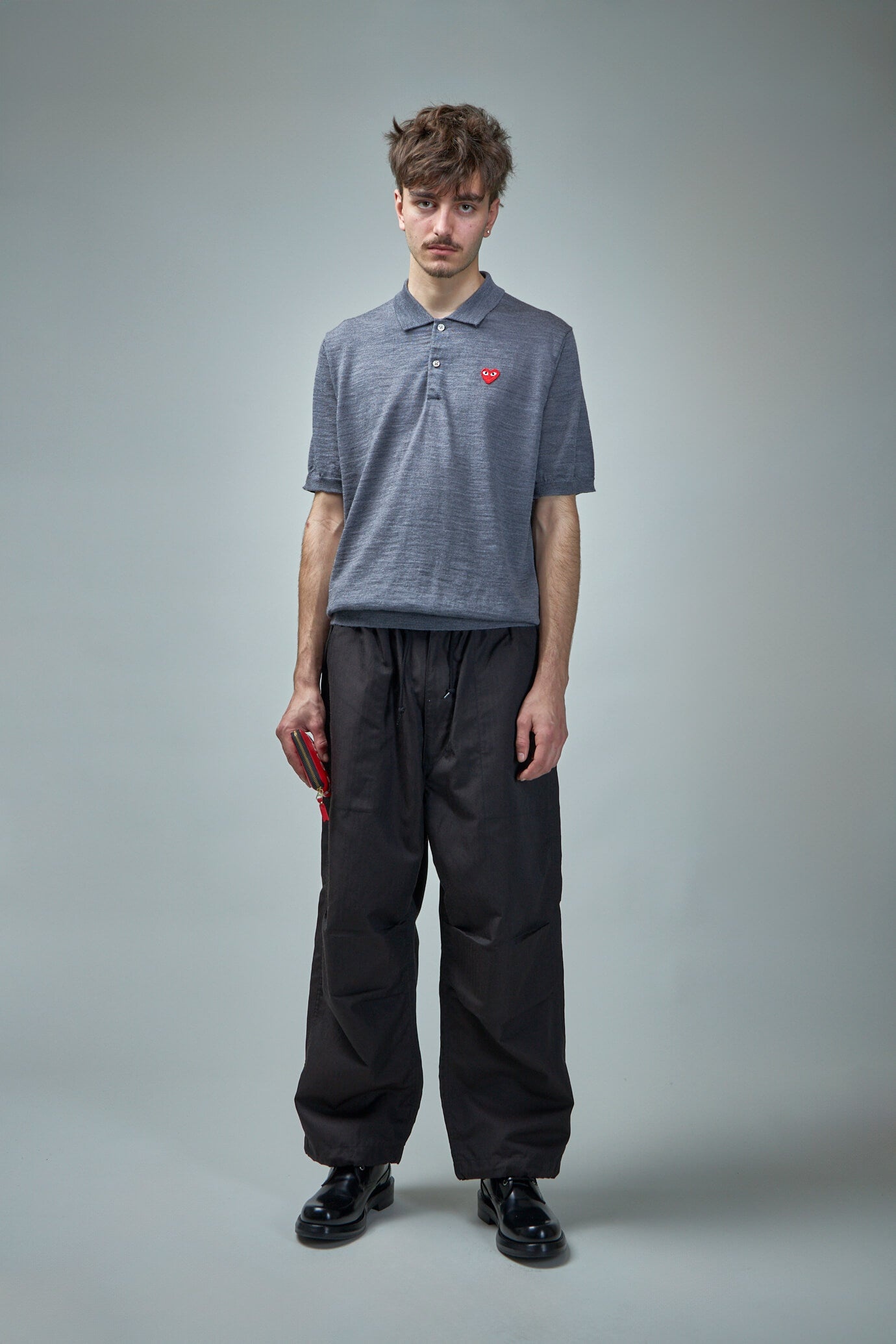 Polo -Neck Short Sleeve Knit grey - 2