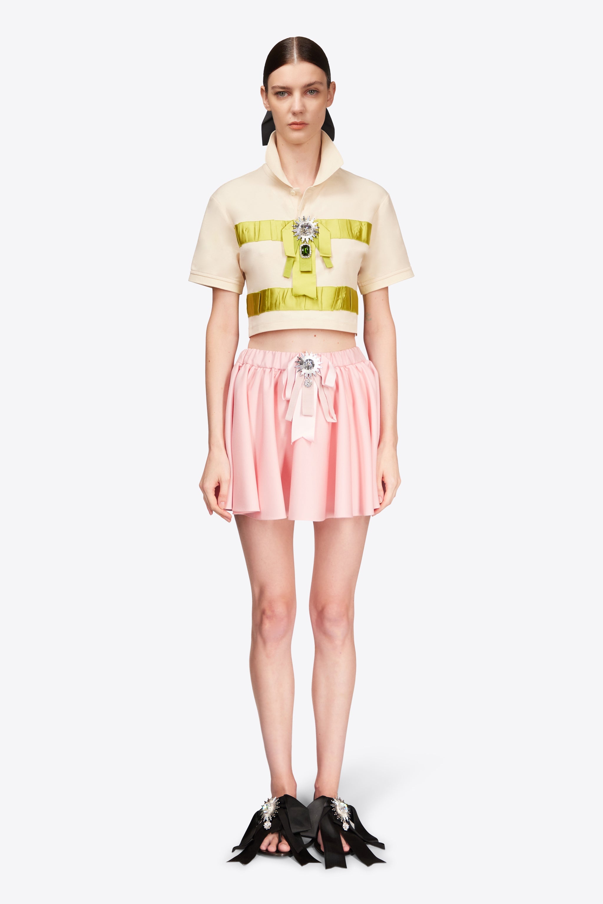 CRYSTAL EMBELLISHED BOW CROPPED POLO - 4
