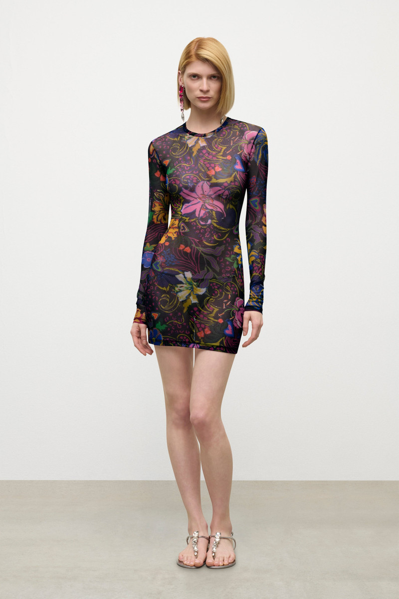 HOTFIX PRINTED TULLE LONG SLEEVE MINI DRESS 3