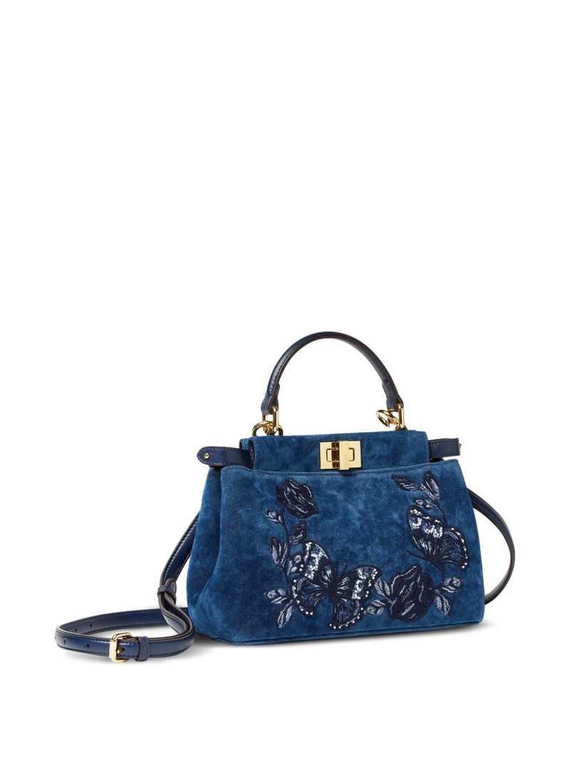 mini Peekaboo floral-embroidered denim tote bag 3