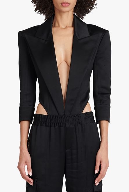 Black satin tailored bodysuit - 5