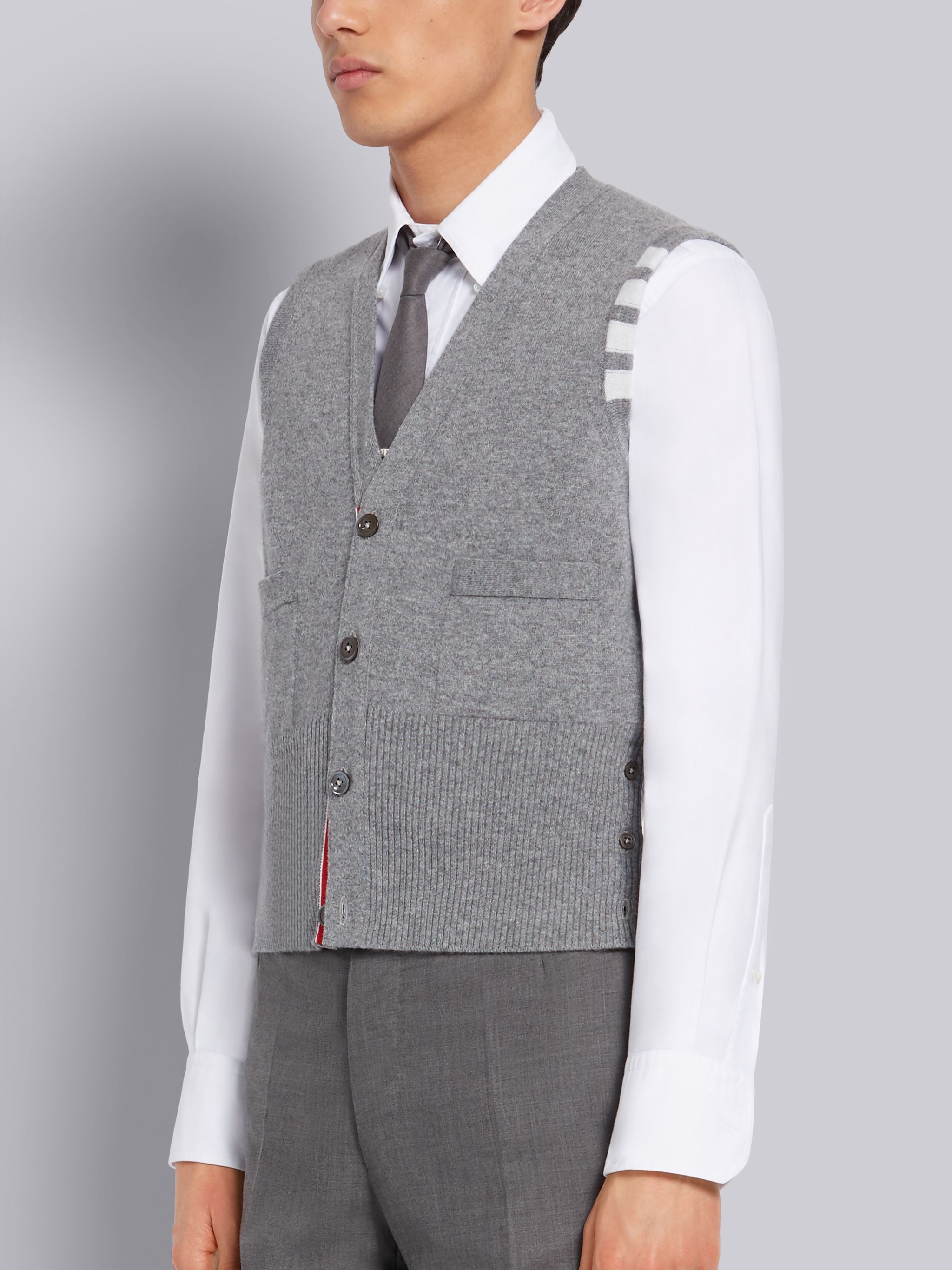 Light Grey Cashmere Cardigan 4-Bar Vest - 2