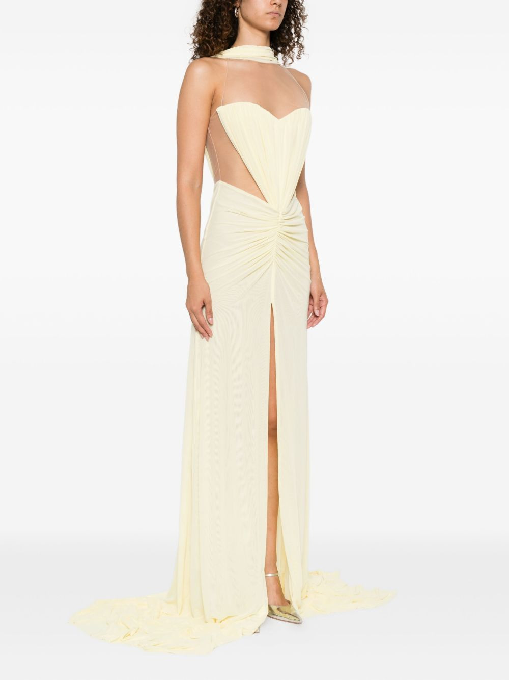 tulle-insert draped maxi dress - 3