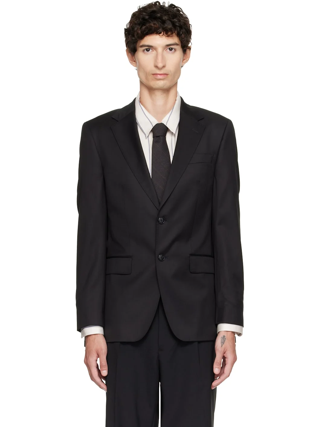 Black Slim-Fit Virgin Wool Serge Blazer - 1