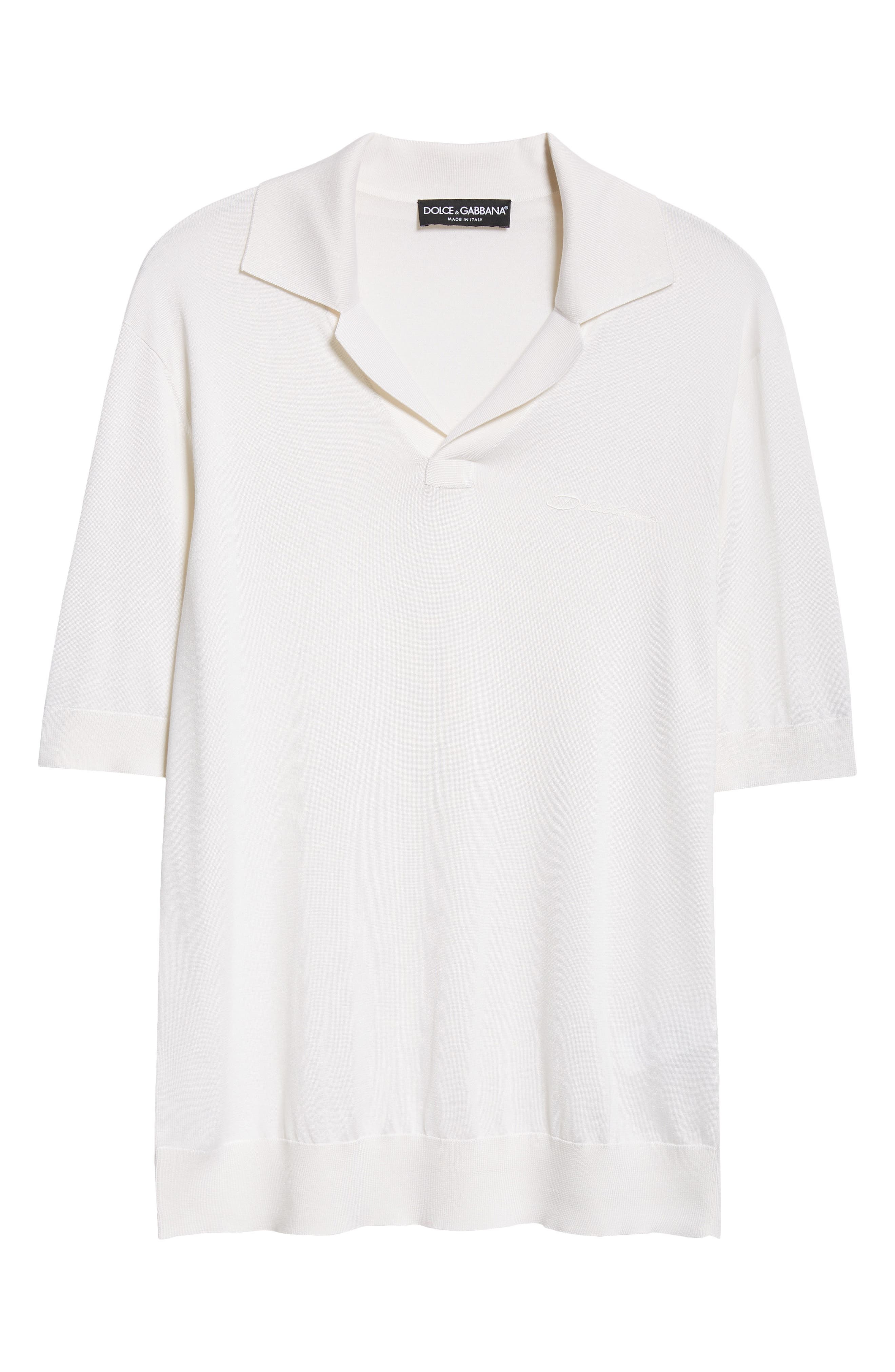 Dolce&Gabbana Logo Silk Polo Sweater in W0800 Bianco Ottico at Nordstrom - 6