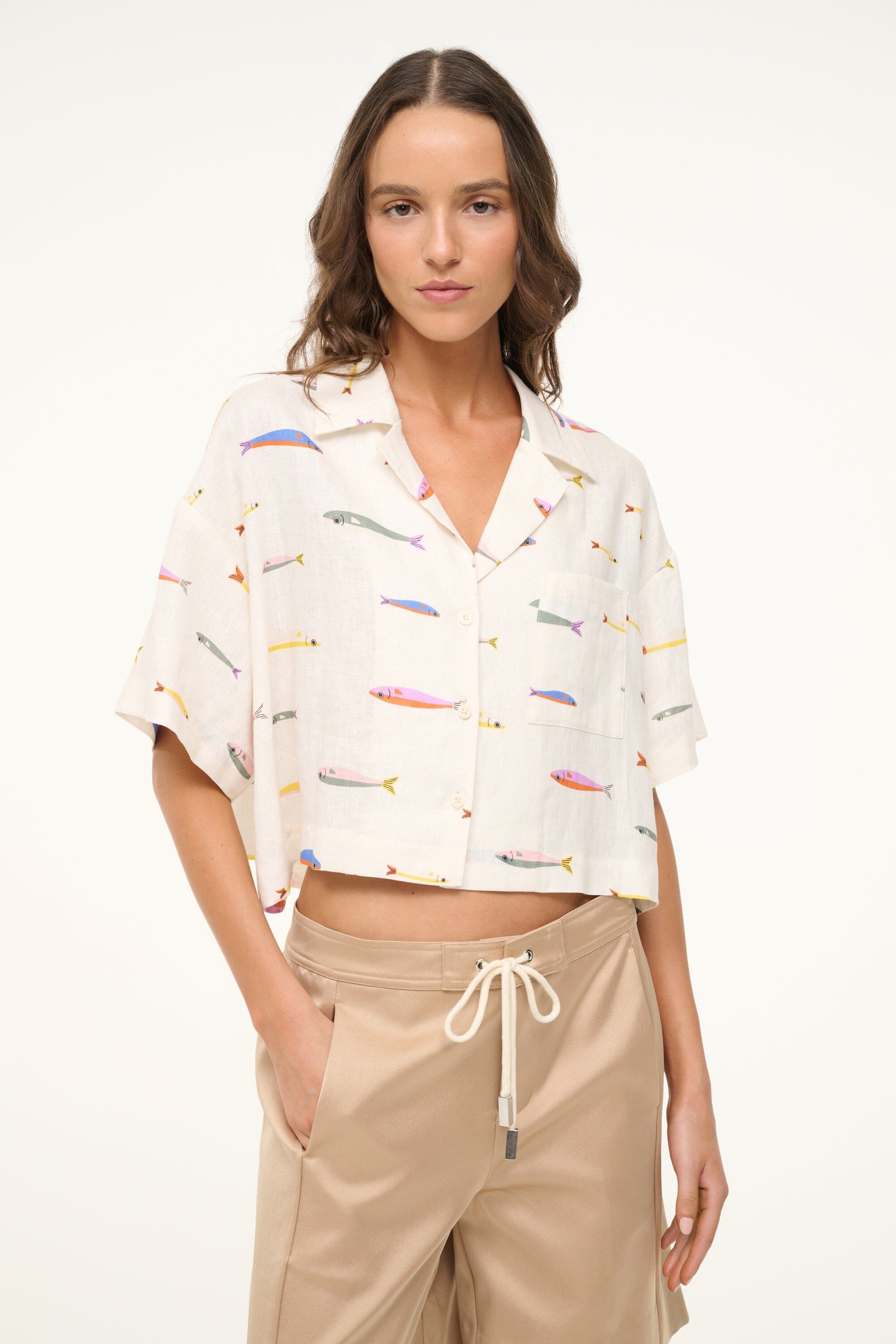 STAUD DAYA LINEN TOP POP SARDINES IVORY - 3