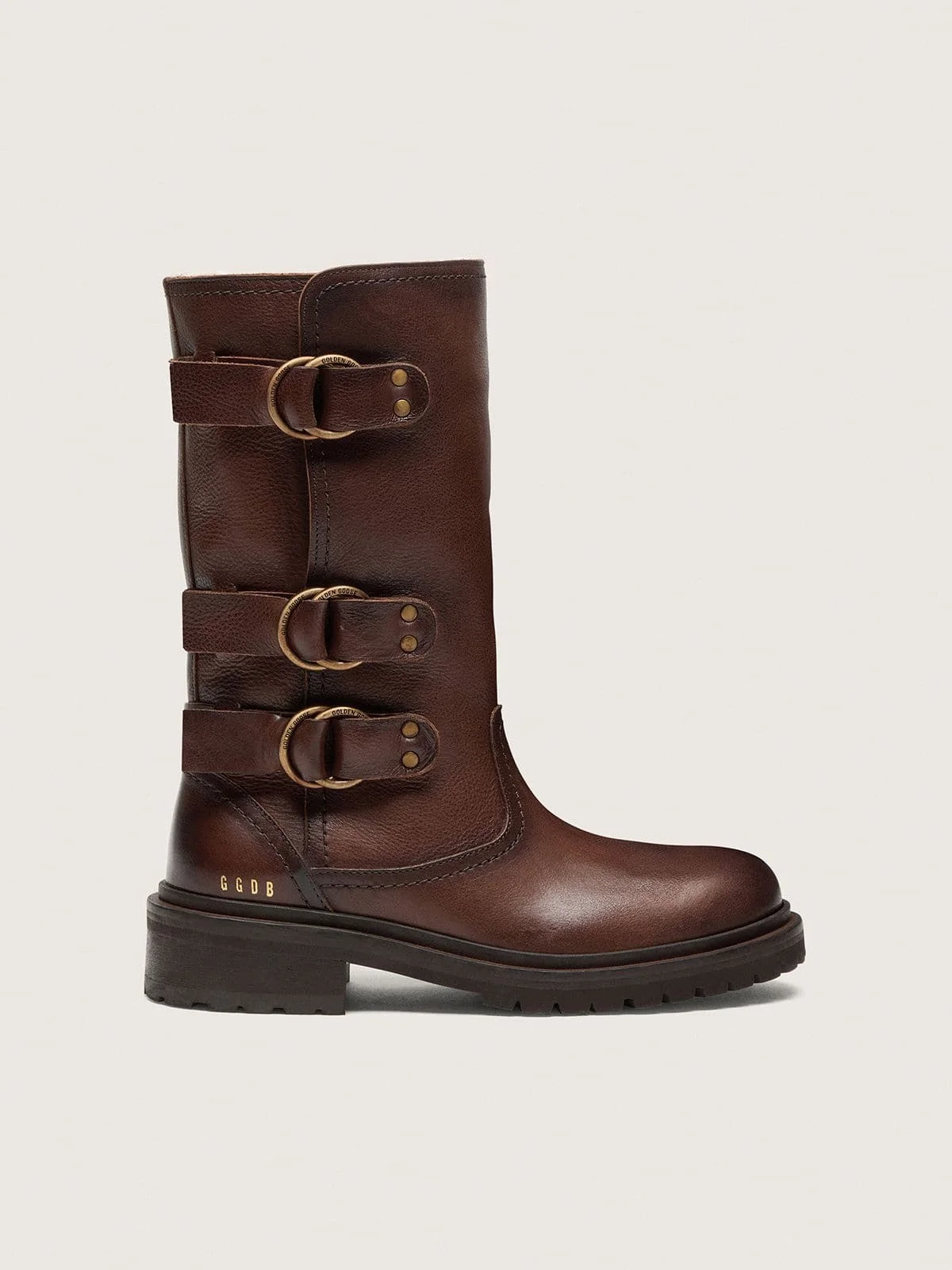 Women's Kurt boots in brown leather with gold buckles - 1