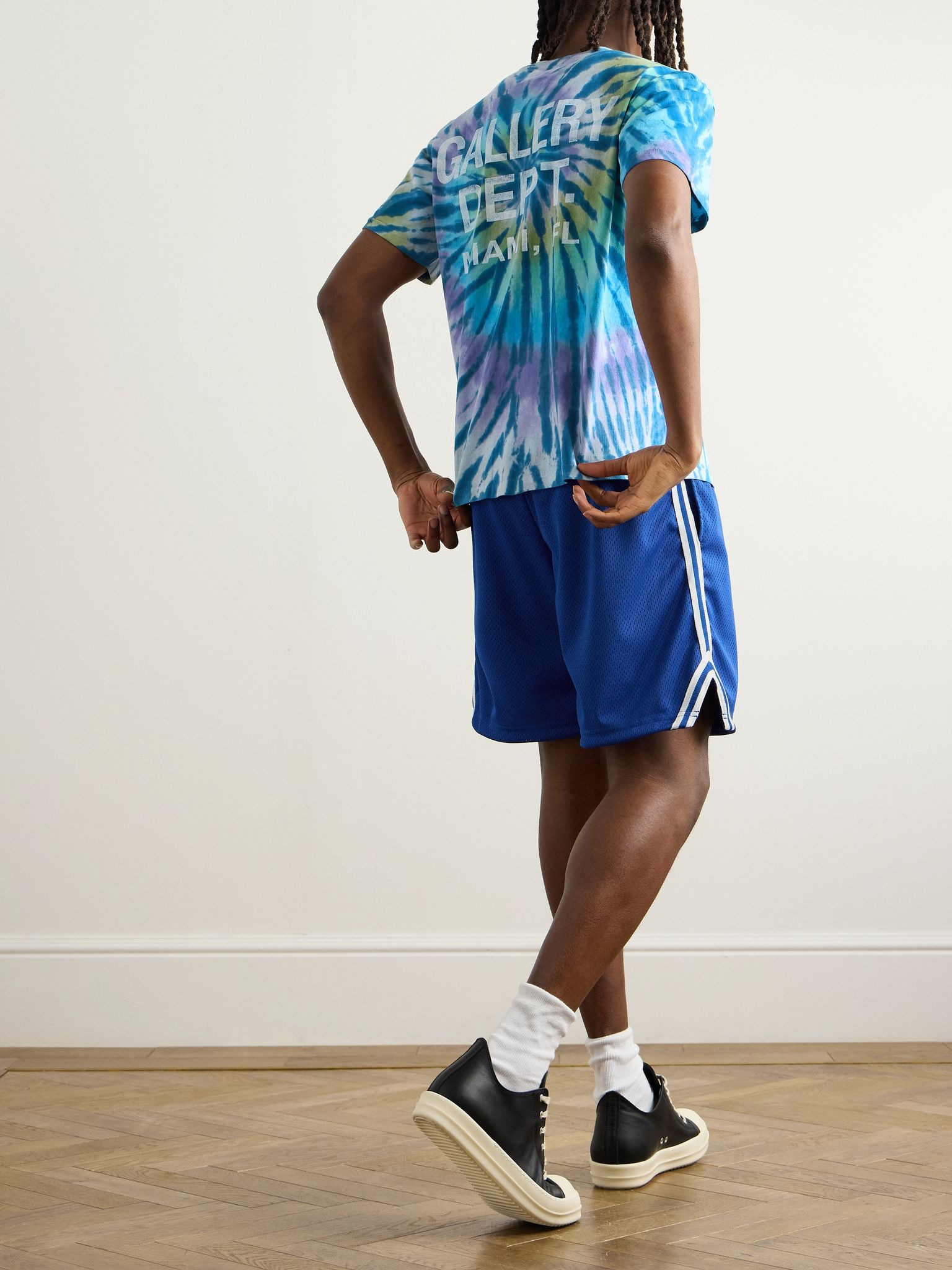 Venice Court Wide-Leg Logo-Print Webbing-Trimmed Mesh Shorts Blue - 2