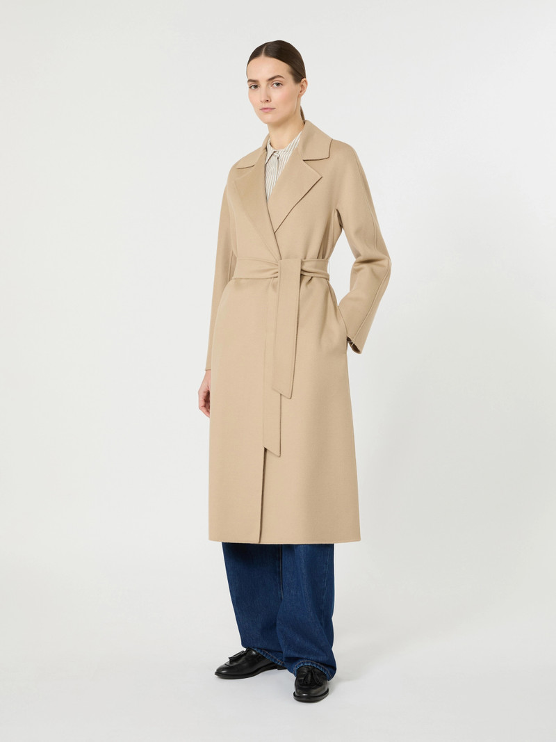 Max Mara CLES Long wool, cashmere and silk coat - SAND outlook