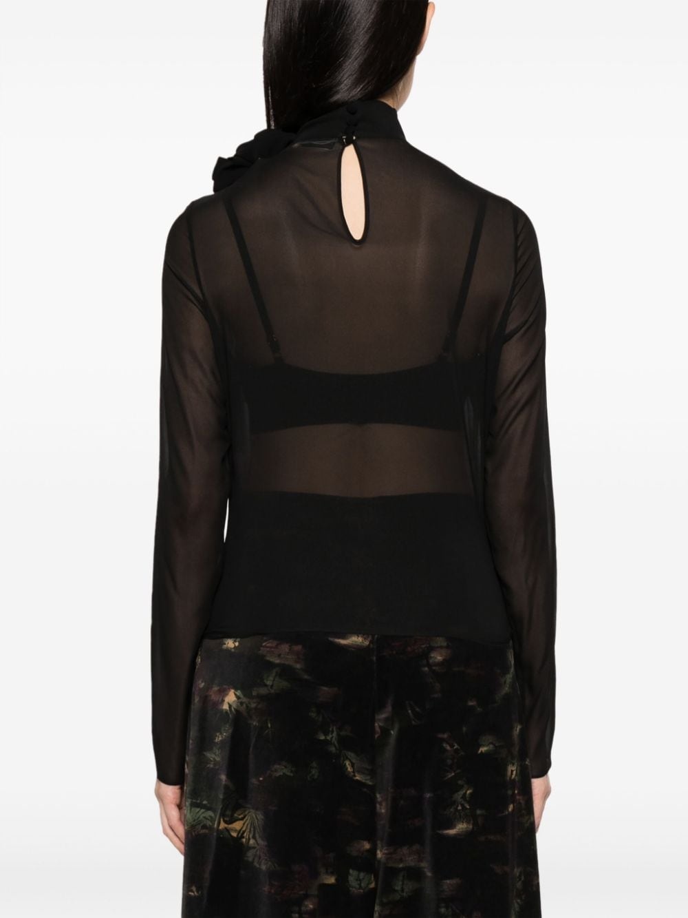 floral-appliquÃ© semi-sheer silk top - 4