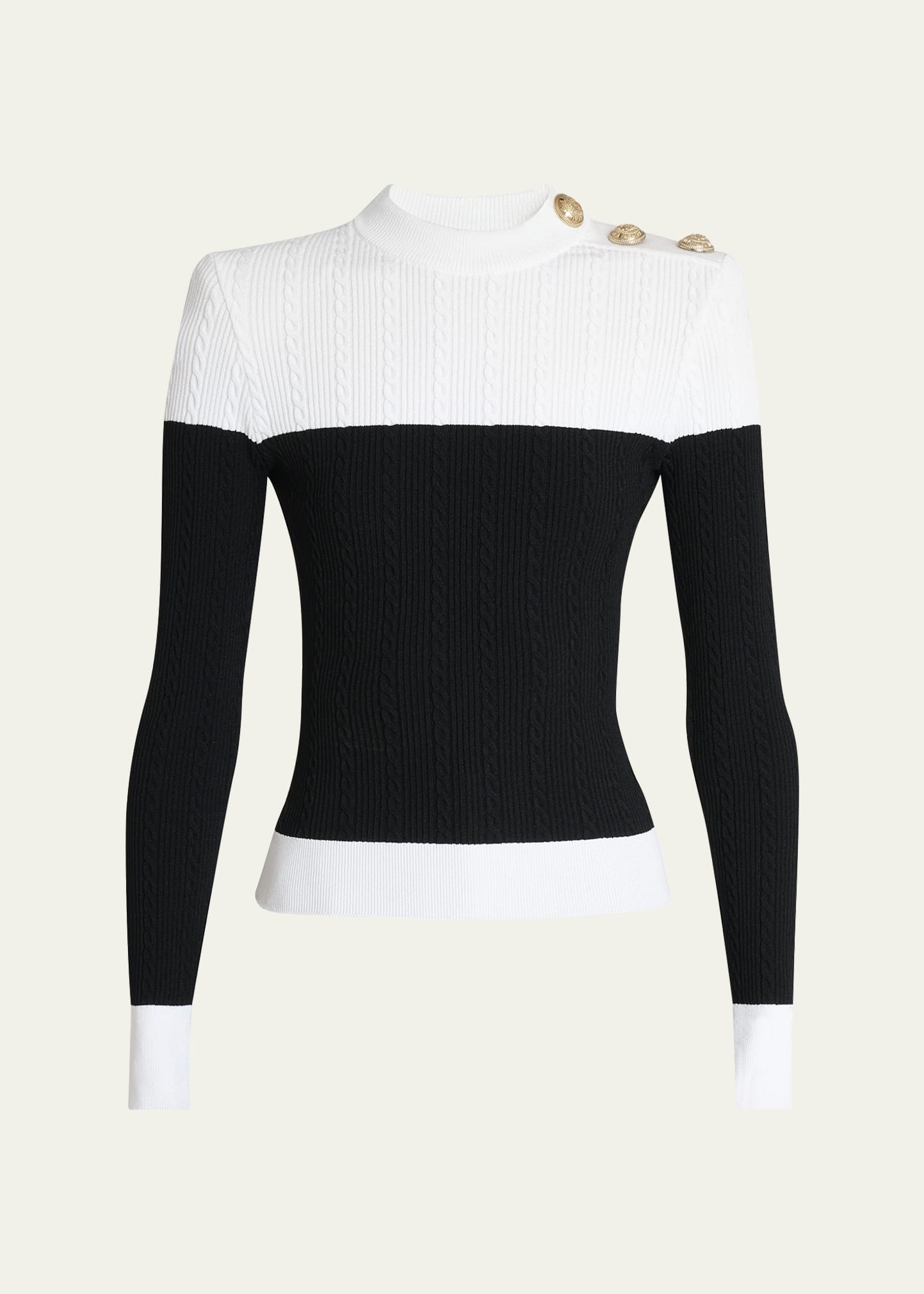 3-Button Twisted Knit Colorblock Top - 1