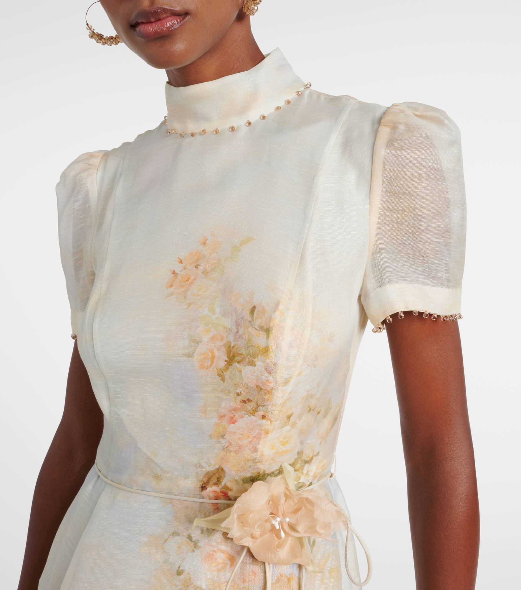 Memento floral linen and silk midi dress - 4